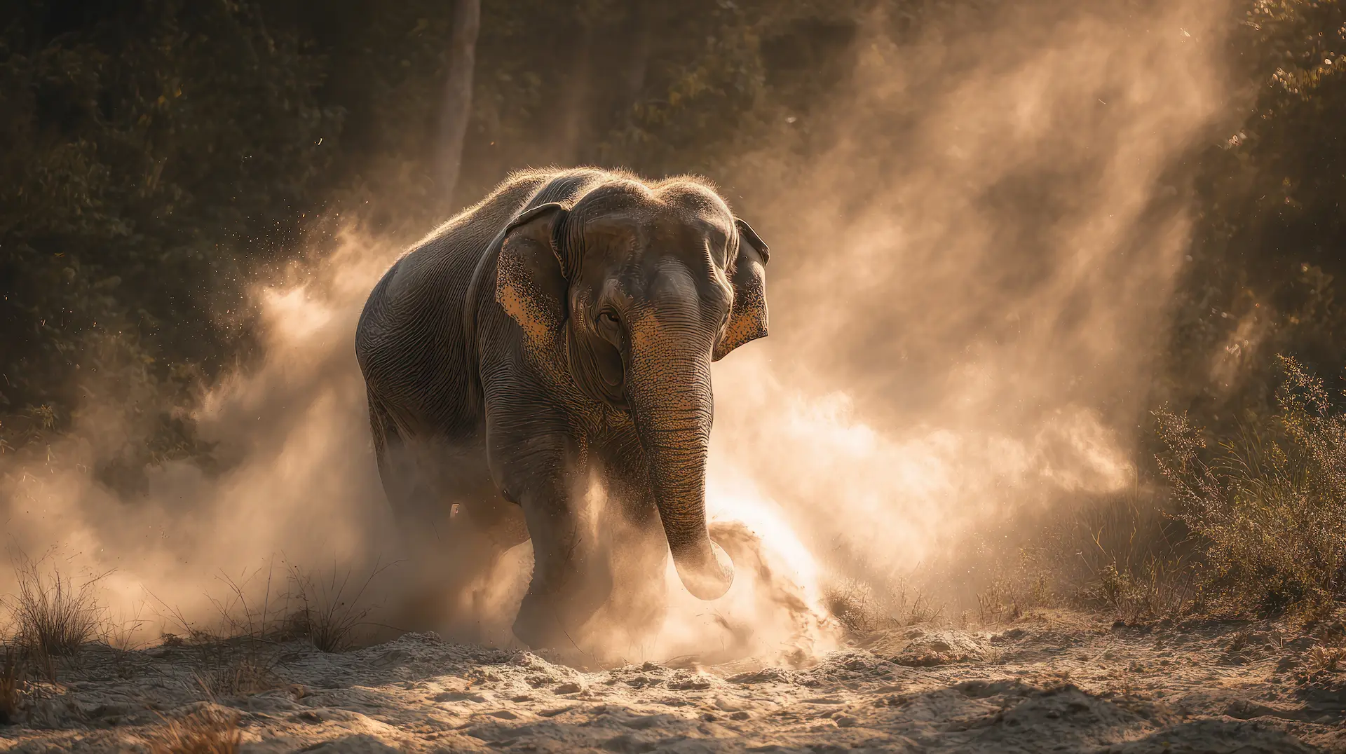 wild elephant dust charge jungle